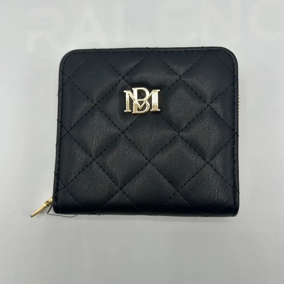 Badgley Mischka Handbags - Badgley Mischka Black Quilted Vegan Coin Pouch with Gold Accents